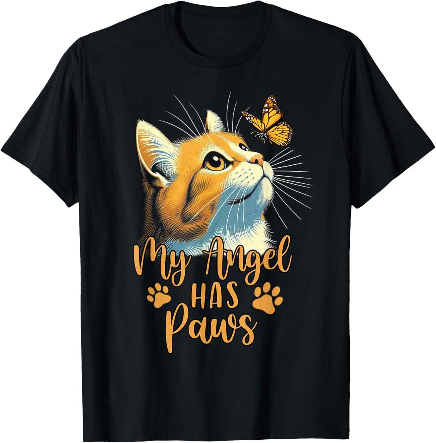 Cat Memorial Remembrance My Angel Has Paws Cat Mom T-Shirt - T-Shirt | Black