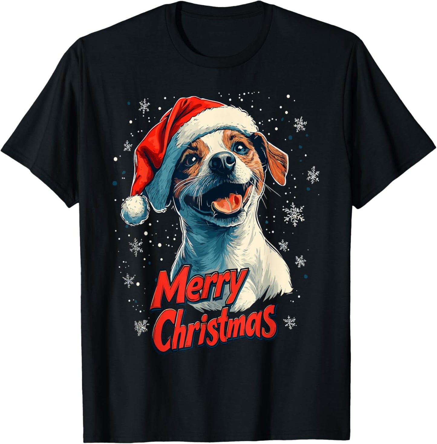 Jack Russell Santa Hat Merry Christmas Xmas Dog Lover Pajama T-Shirt - T-Shirt | Black