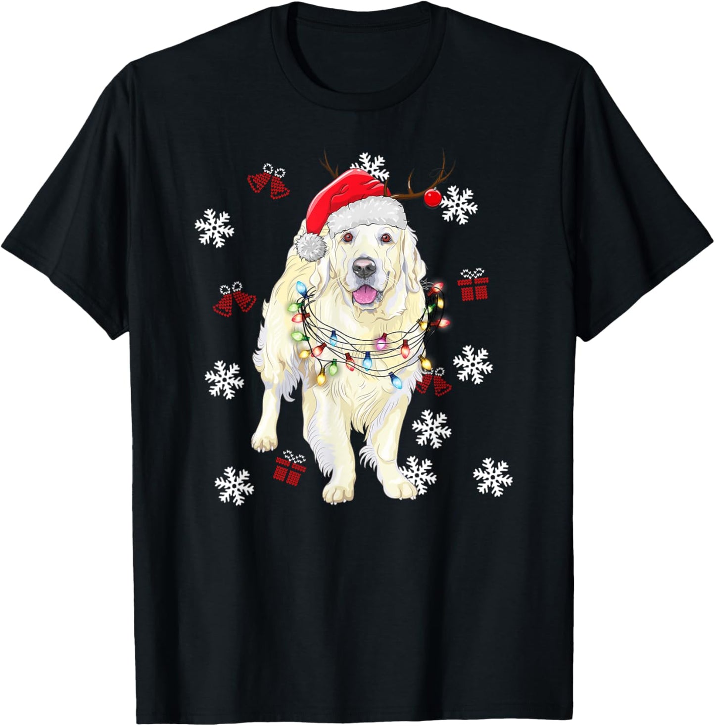 Christmas Dog Sweater Golden retriever Pajama Men Women T-Shirt - T-Shirt | Black