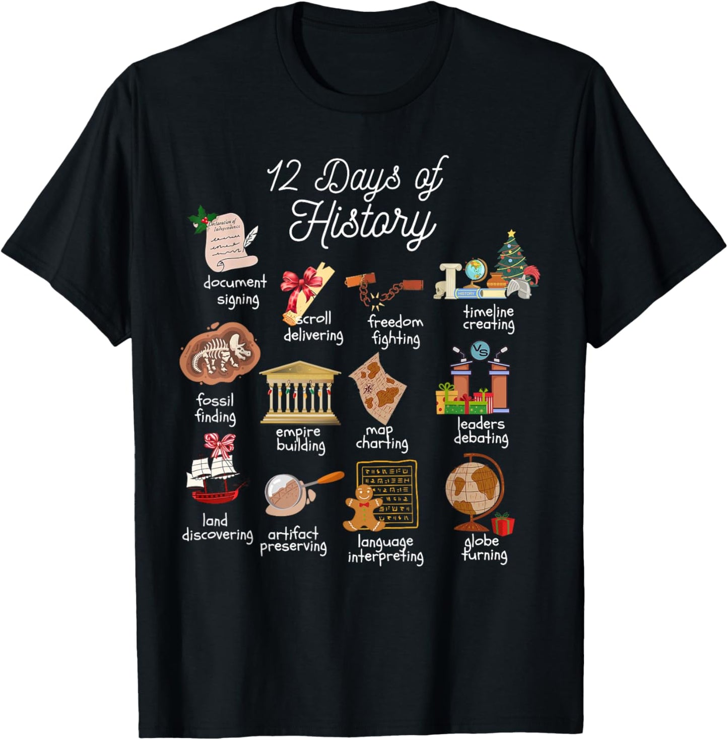 12 Day Of History Teacher Christmas Social Studies Student T-Shirt - T-Shirt | Black