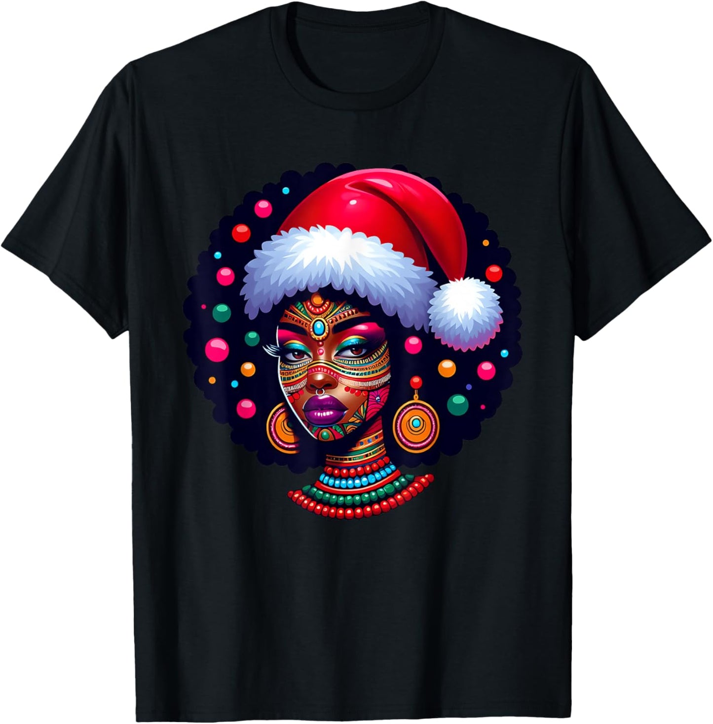 Cute Christmas Santa Pajama African American Afro Black Girl T-Shirt - T-Shirt | Black
