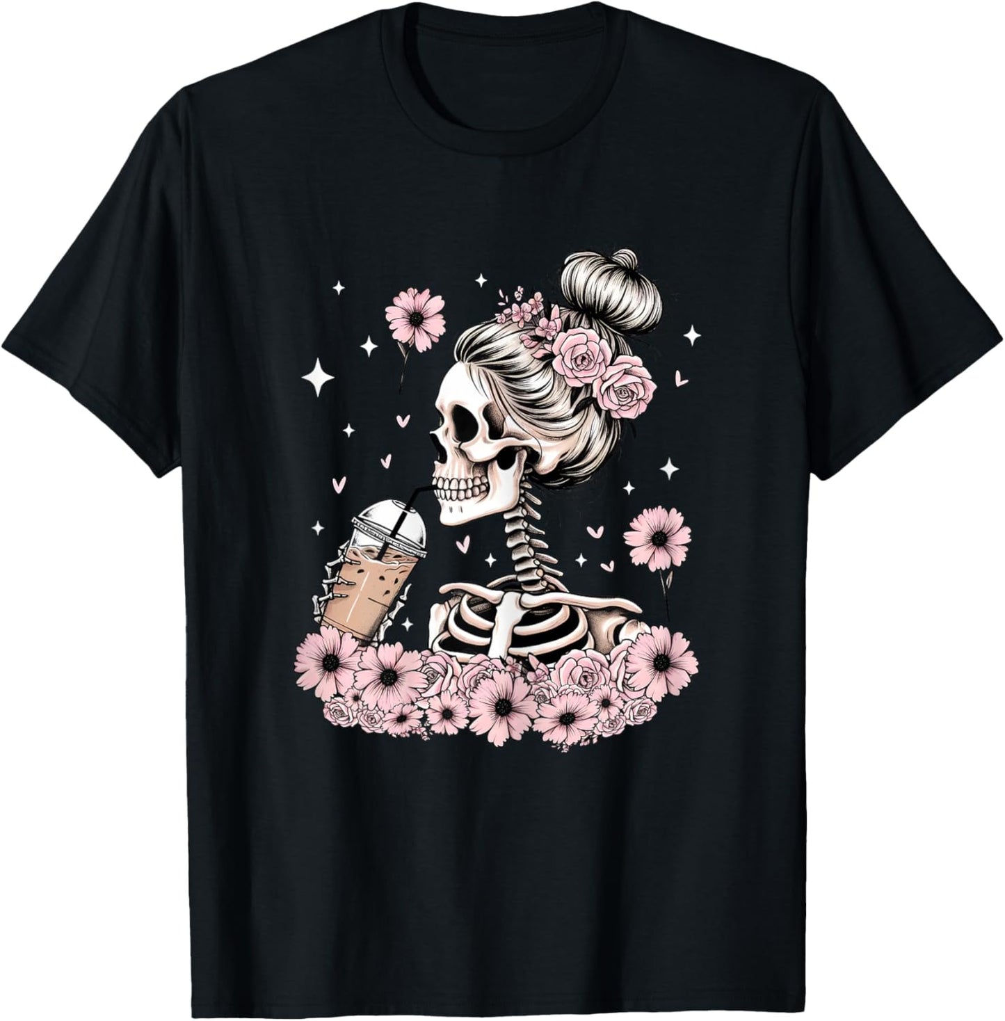 Halloween Skeleton Messy Bun Coffee Funny Costume Mom Women T-Shirt - T-Shirt | Black