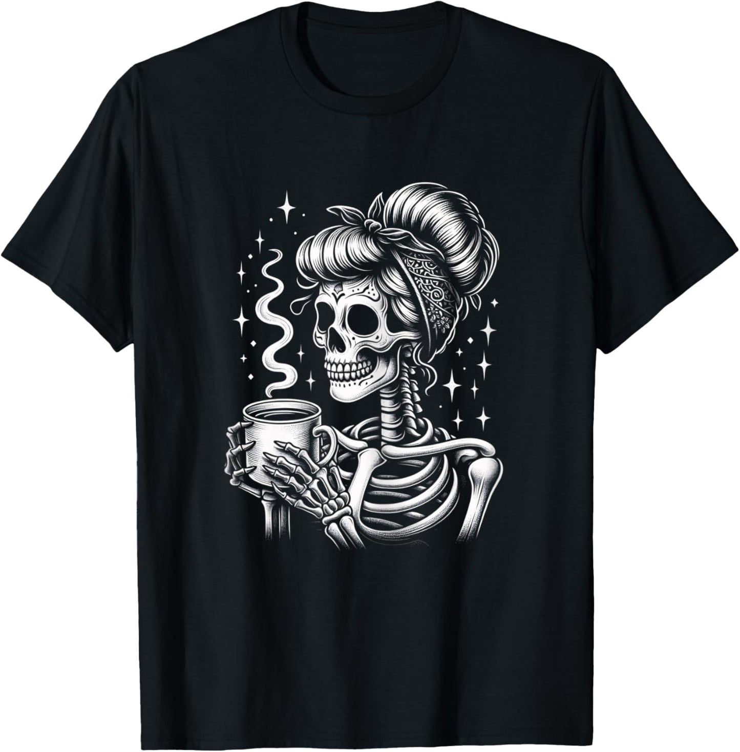 Halloween Skeleton Messy Bun Coffee Funny Costume Mom Women T-Shirt - T-Shirt | Black