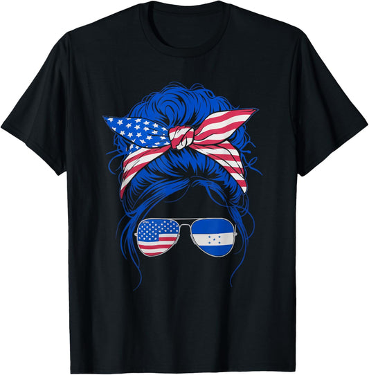 Half American Half Honduran USA Flag Honduras America T-Shirt - T-Shirt | Black