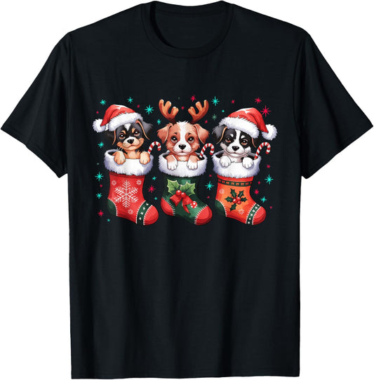 Cute Dog Christmas Santa Funny Christmas Xmas Dog Men Women T-Shirt - T-Shirt | Black