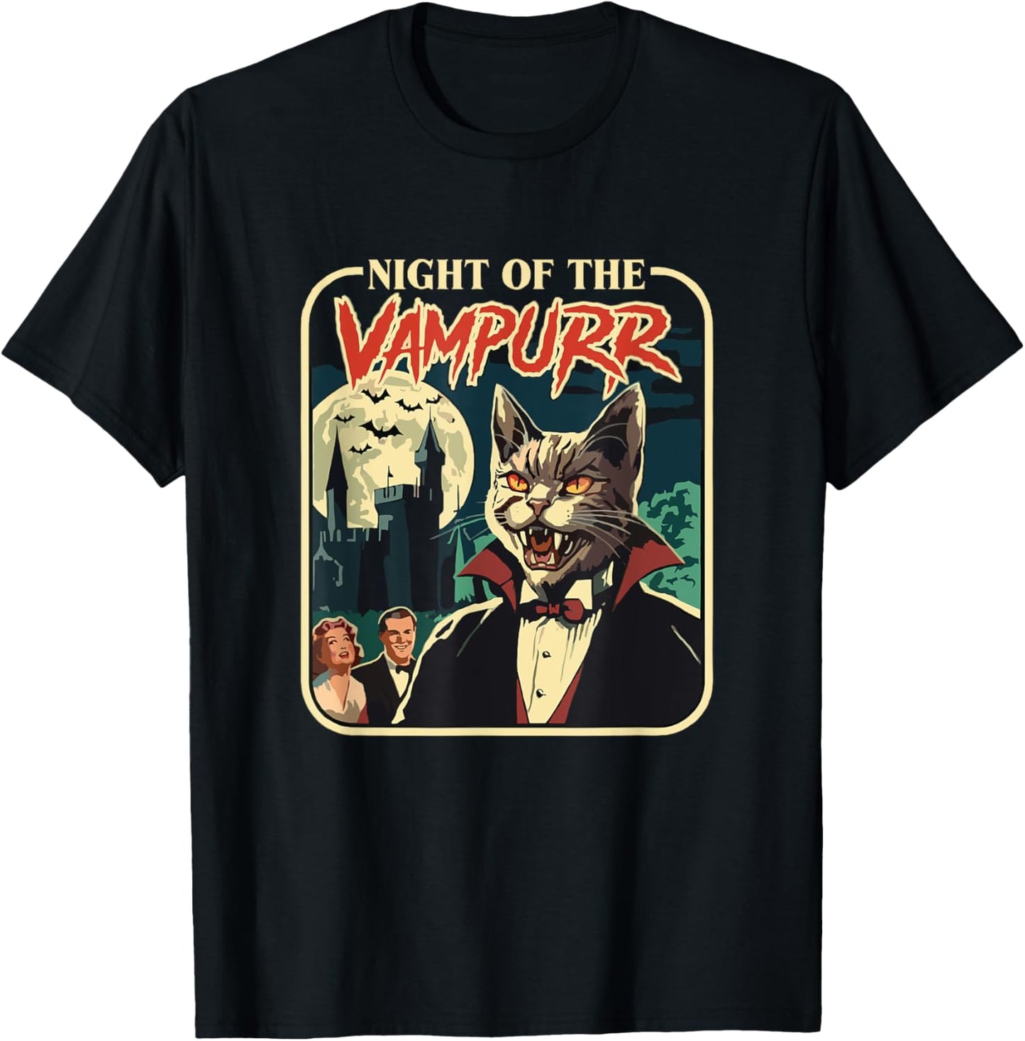 Night Of The Vampurr Cat Lovers Halloween Men Women T-Shirt - T-Shirt | Black
