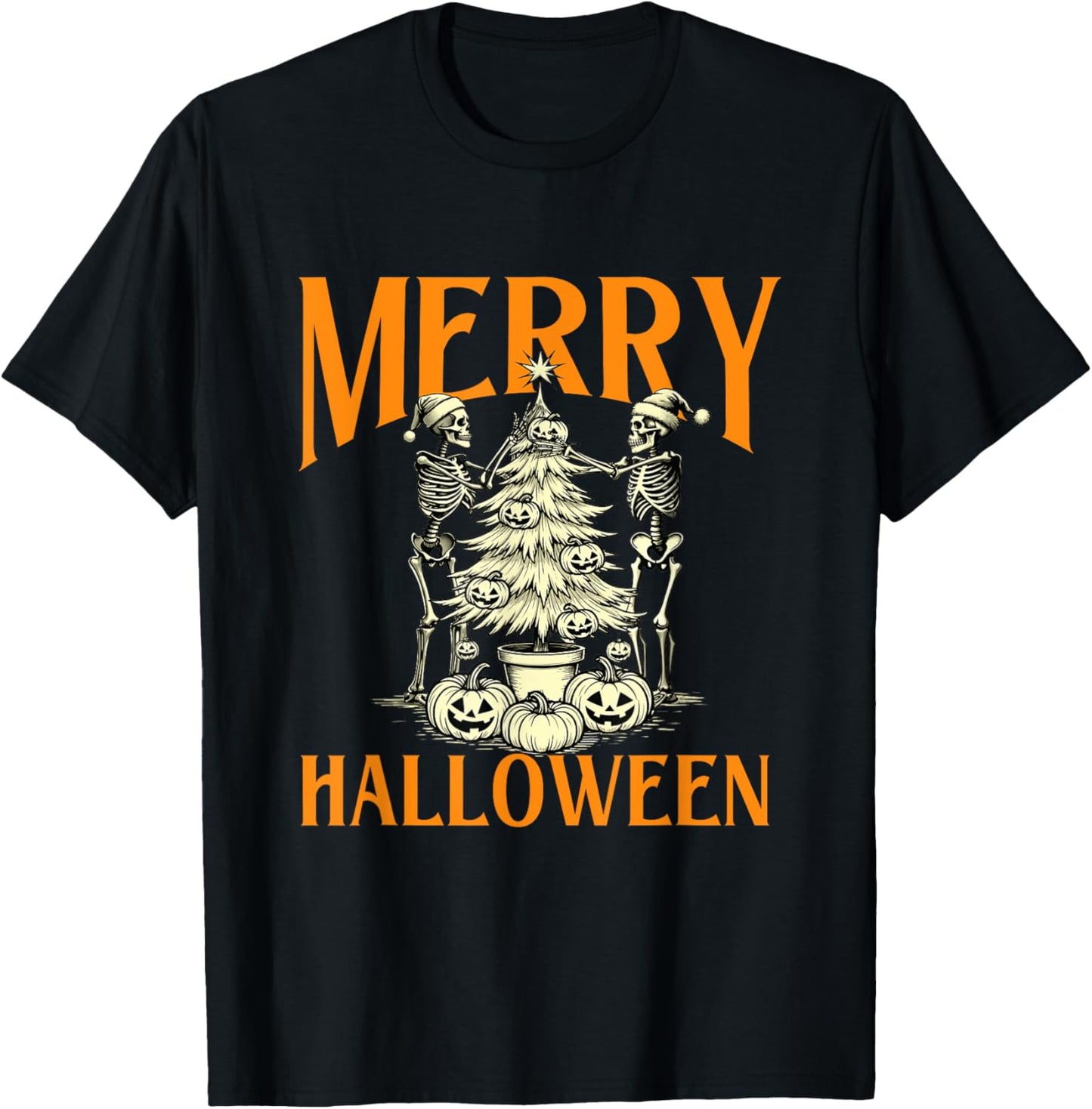 Merry Halloween - Spooky Witch Halloween Skeleton T-Shirt - T-Shirt | Black