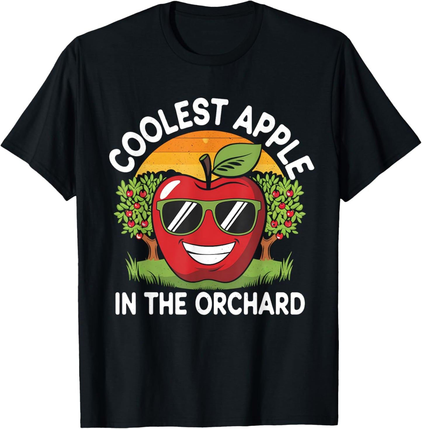 Retro Coolest Apple in the Orchard | Apple Picking Season T-Shirt - T-Shirt | Black