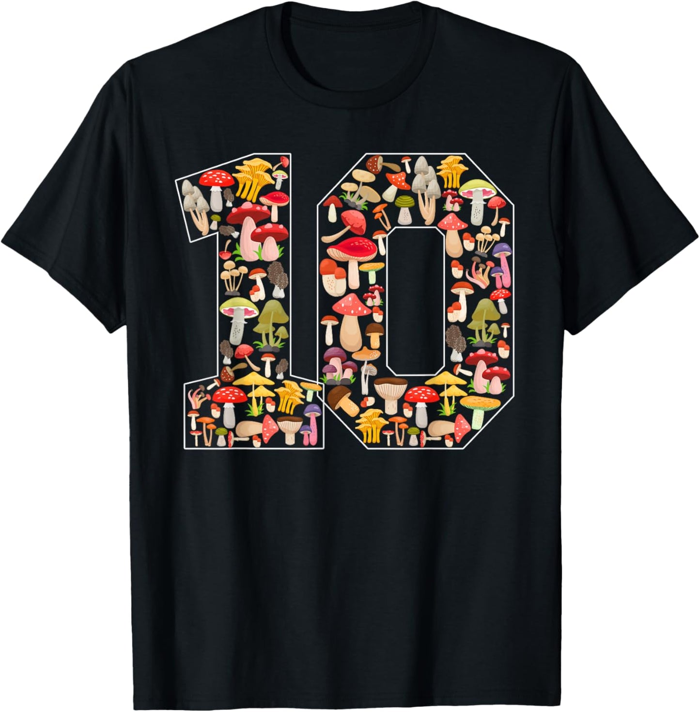 10th Birthday Mushroom Themed 10 Year Old Boy Girl Birthday T-Shirt - T-Shirt | Black