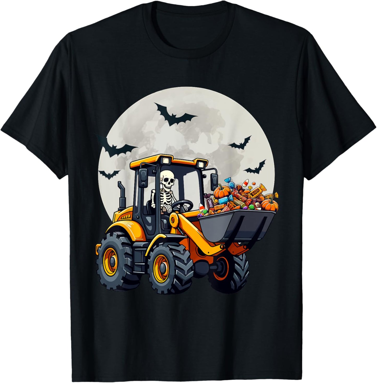 Skeleton Driving Candy Loader Kids Halloween Truck Costume T-Shirt - T-Shirt | Black