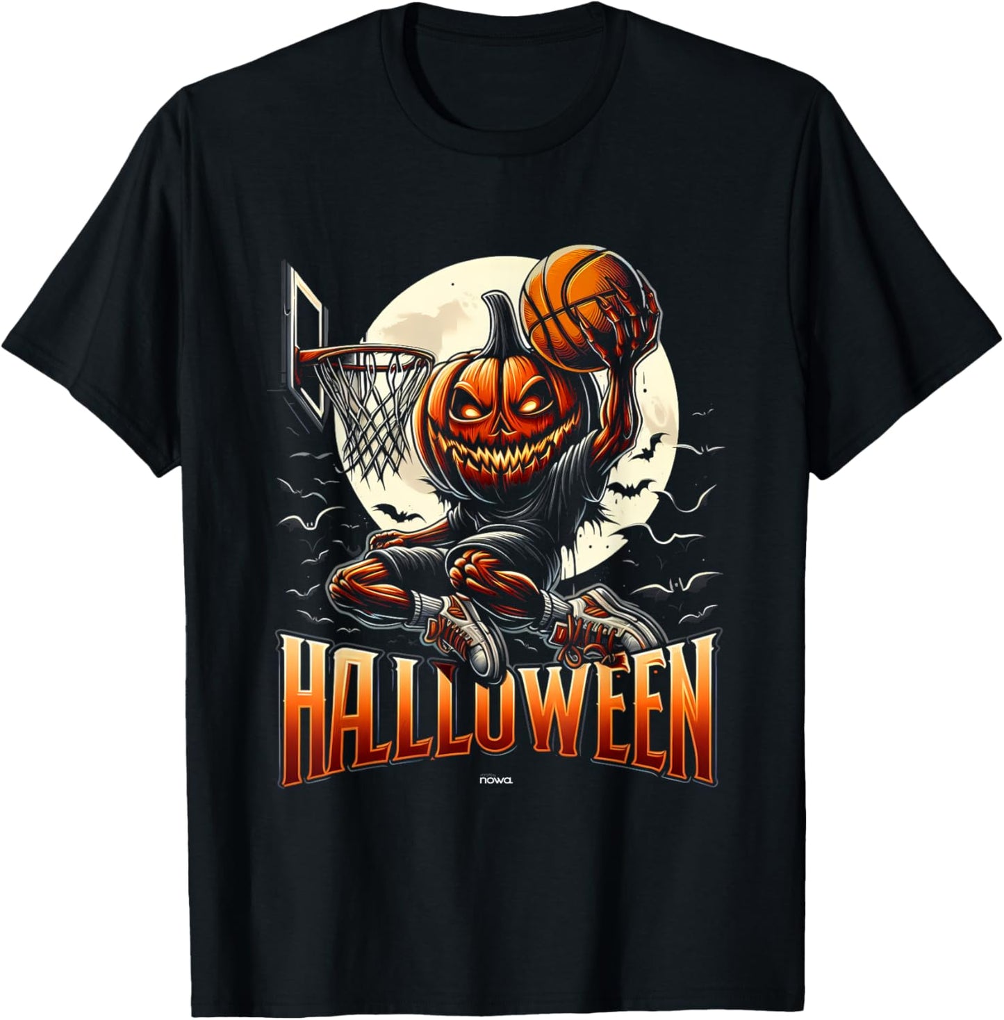 Halloween Basketball Scary Pumpkin Moonlight Slam T-Shirt - T-Shirt | Black