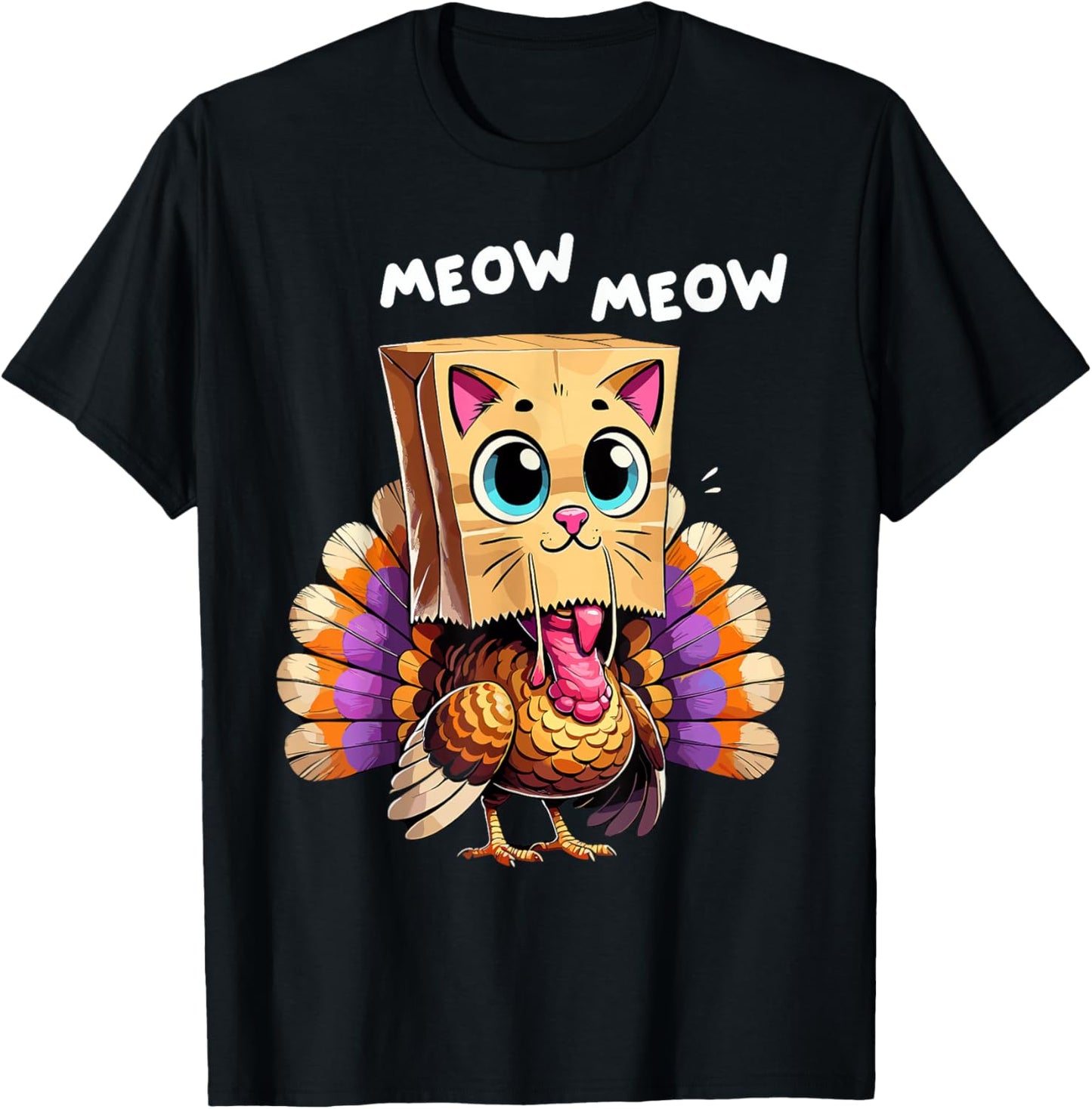 Turkey Cat Meow Thanksgiving Shirts Women Thanksgiving Gifts T-Shirt - T-Shirt | Black