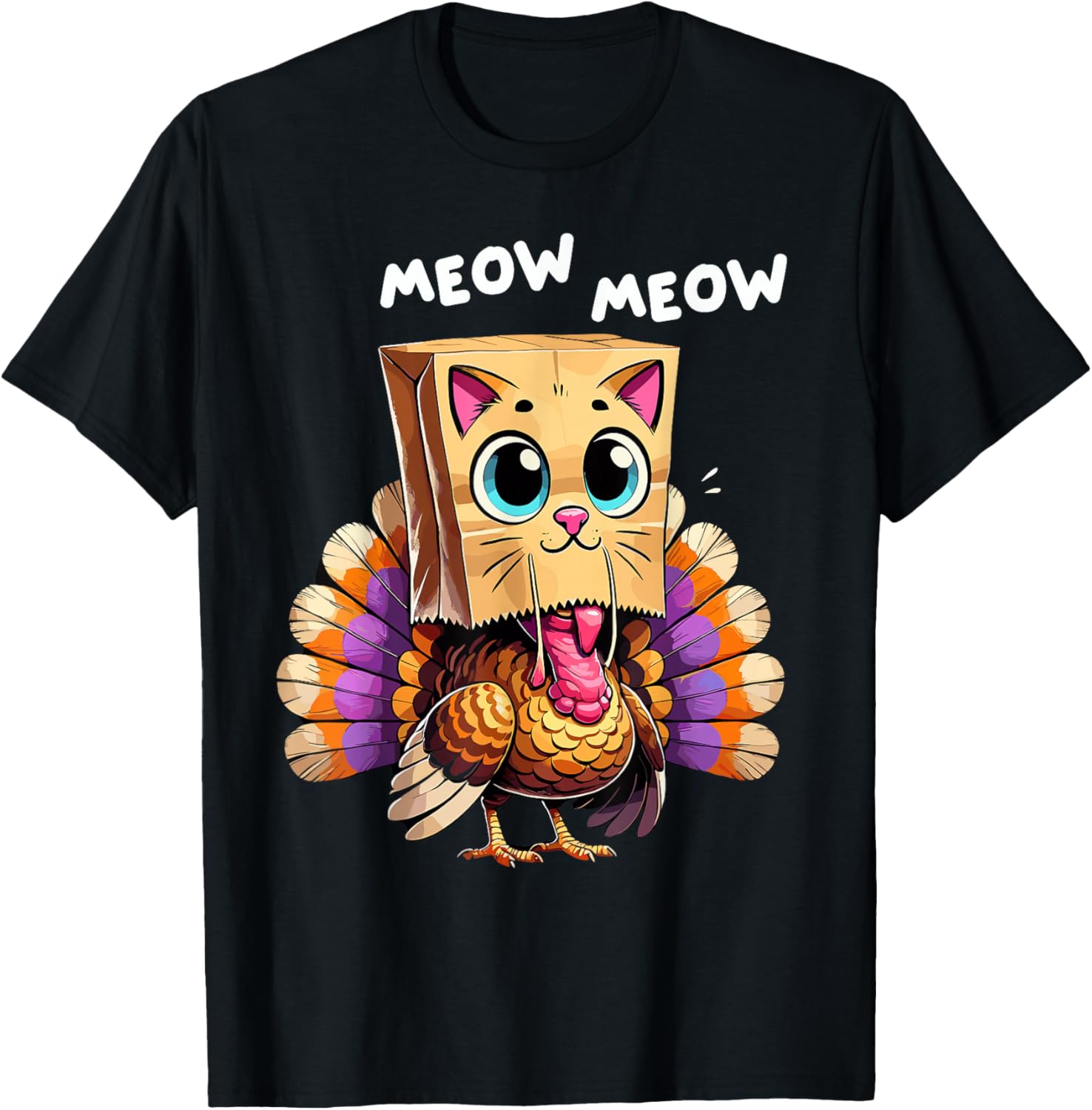 Turkey Cat Meow Thanksgiving Shirts Women Thanksgiving Gifts T-Shirt - T-Shirt | Black