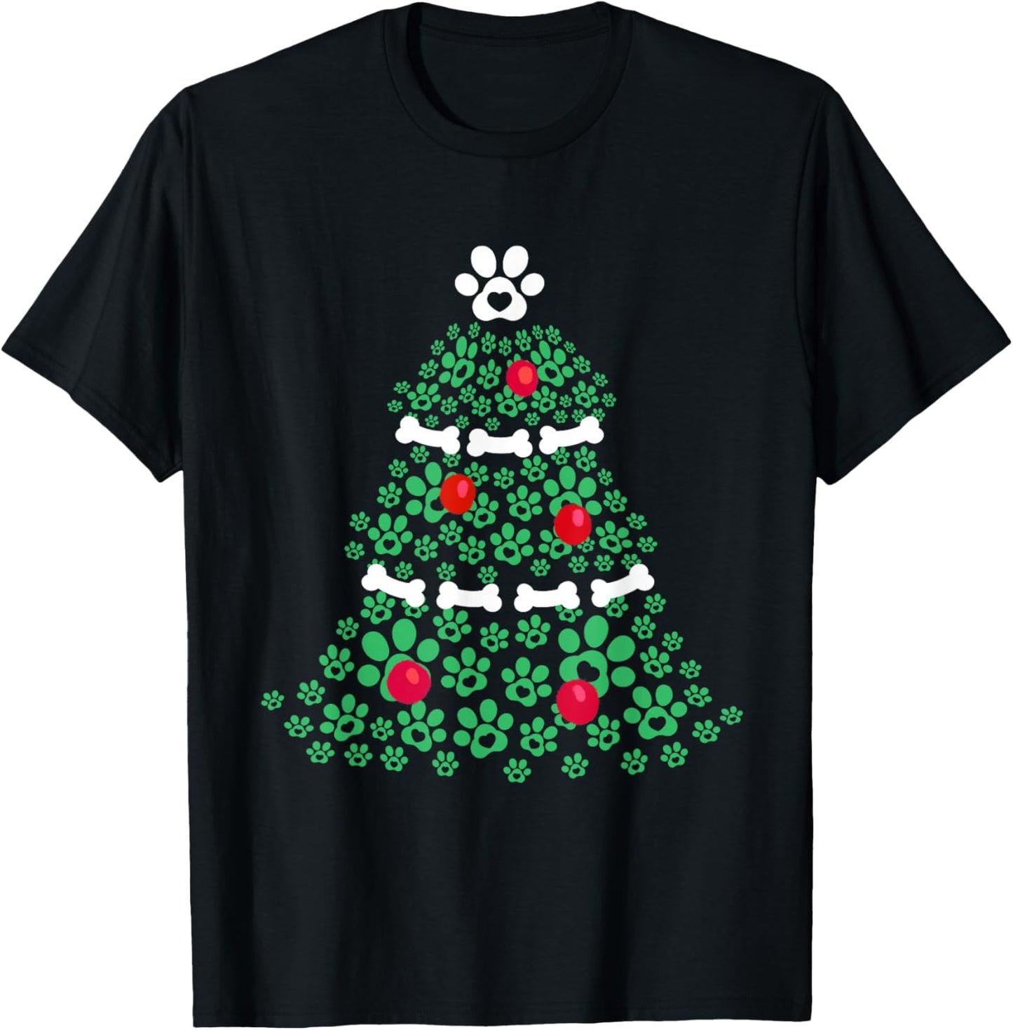 Cute Xmas Dog Paw Christmas Tree Puppy Lovers Men Women Kids T-Shirt - T-Shirt | Black