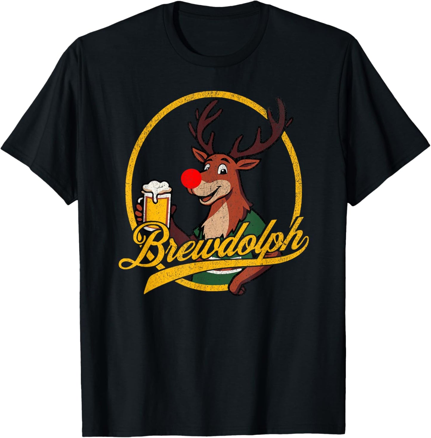 Funny BREWDOLPH Reindeer Christmas Beer Drinker Drinking T-Shirt - T-Shirt | Black