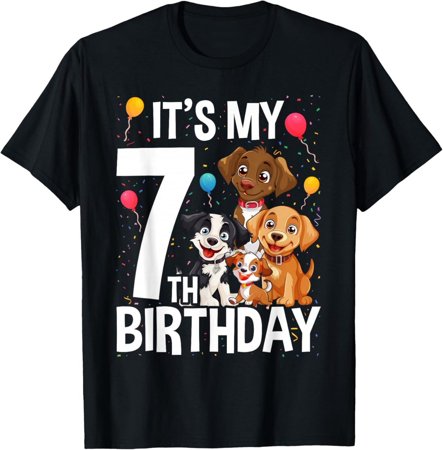 It's My 7th Birthday Dog Lover Theme 7 Years Old Puppy T-Shirt - T-Shirt | Black