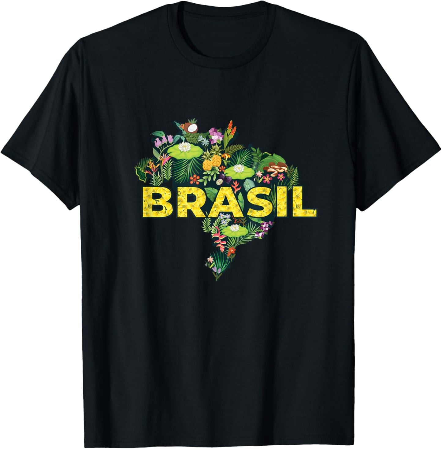 Brazil Botanical Map - Brazilian Carnival Brasil Souvenir T-Shirt - T-Shirt | Black