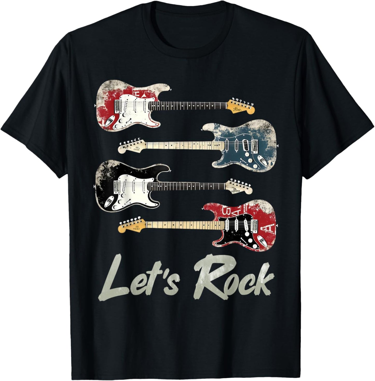Let's Rock Vintage Guitars, Rock'n Roll Guitarist, Rock Band T-Shirt - T-Shirt | Black