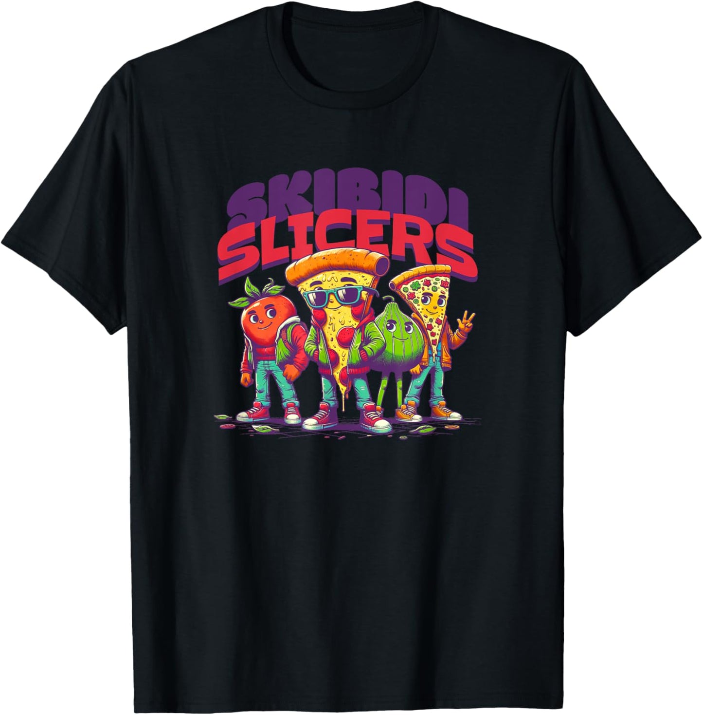 Skibidi slicers funny viral brain rot pizza Gen Alpha T-Shirt - T-Shirt | Black