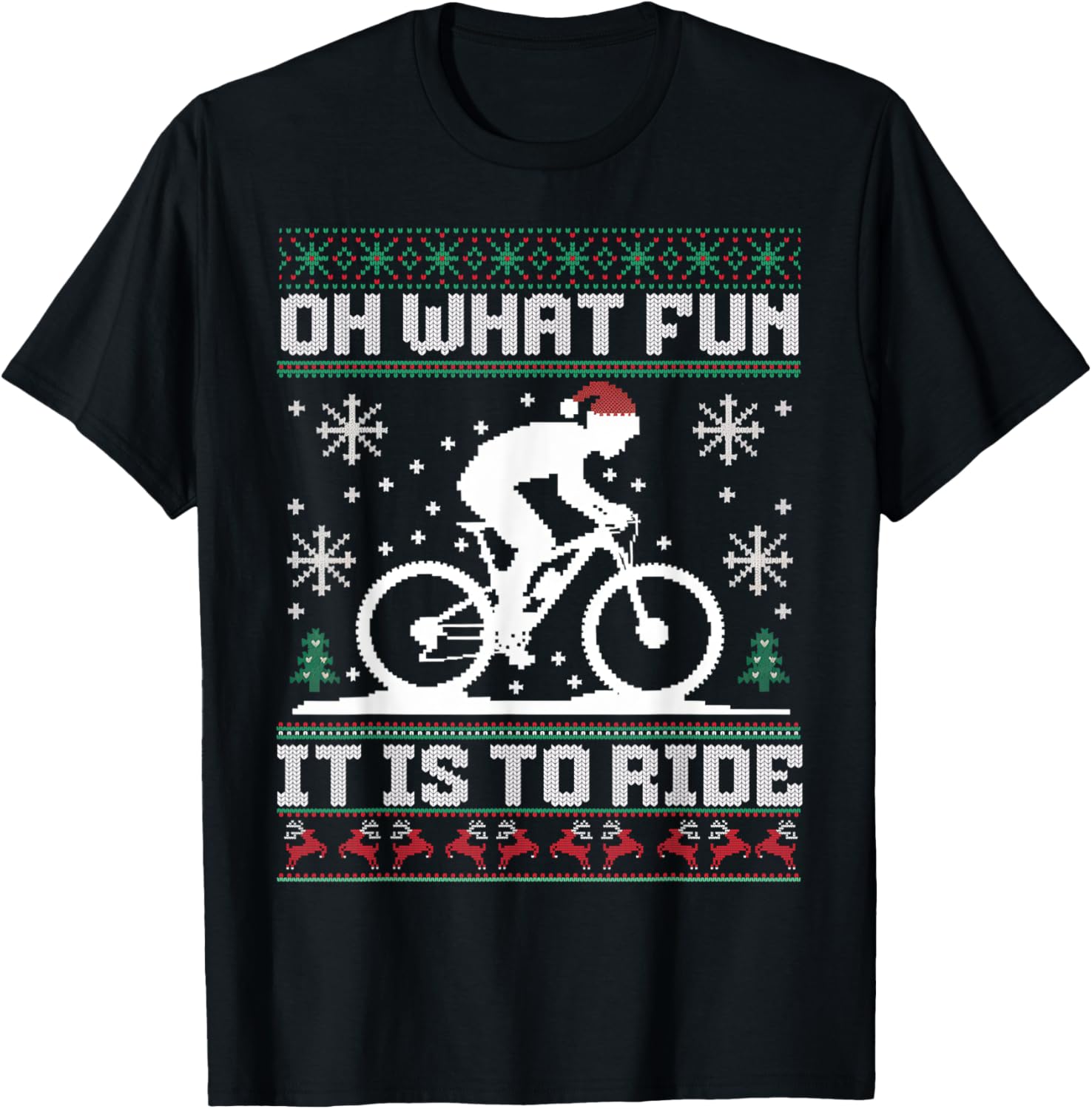 Oh What Fun It Is To Ride Mountain Bike Biker Christmas T-Shirt - T-Shirt | Black