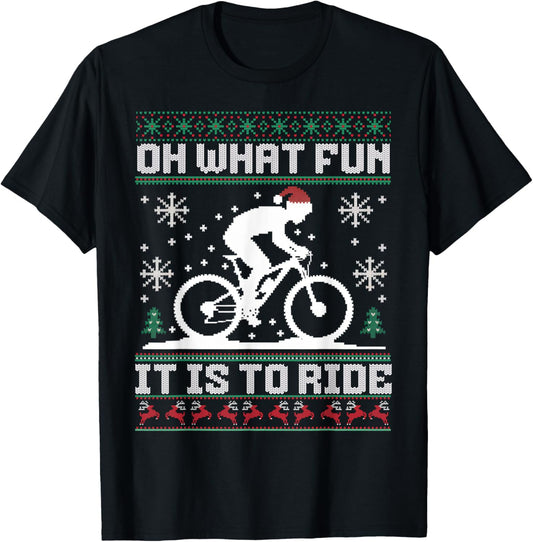 Oh What Fun It Is To Ride Mountain Bike Biker Christmas T-Shirt - T-Shirt | Black