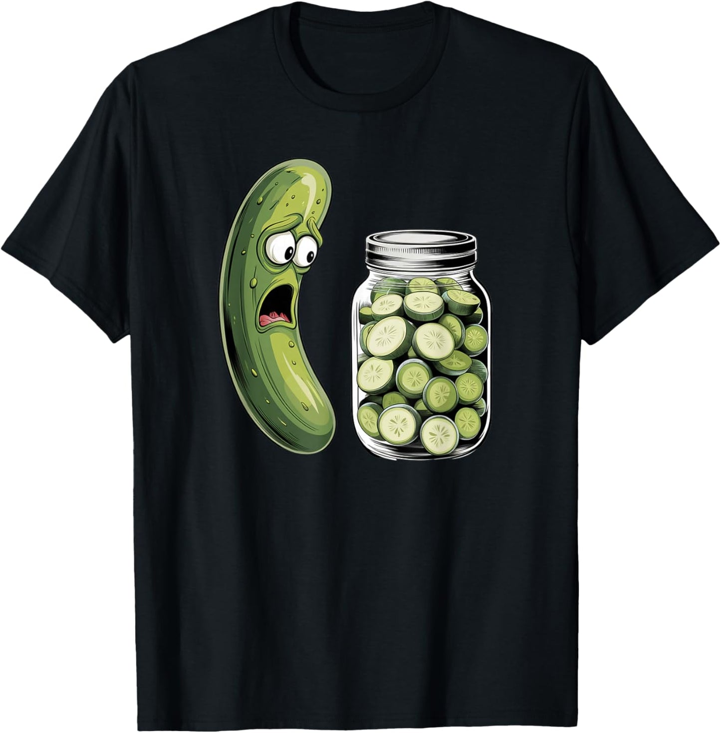 Funny Pickle Surprise A Cucumber And A Jar Of Sliced Pickles T-Shirt - T-Shirt | Black