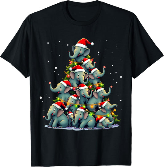 Elephant Christmas Tree Funny Jumbo Holiday Cute Elephant T-Shirt - T-Shirt | Black