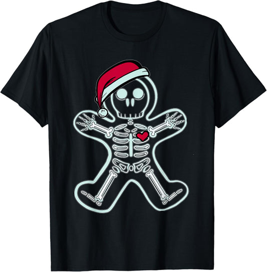 Christmas XRay Gingerbread Man Skeleton Santa Hat Radiology T-Shirt - T-Shirt | Black