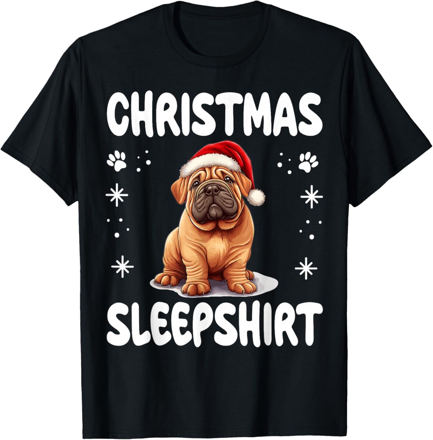 Chinese Shar-Pei Dog Nightgown Pajama Christmas Sleepshirt Women Kids T-Shirt - T-Shirt | Black