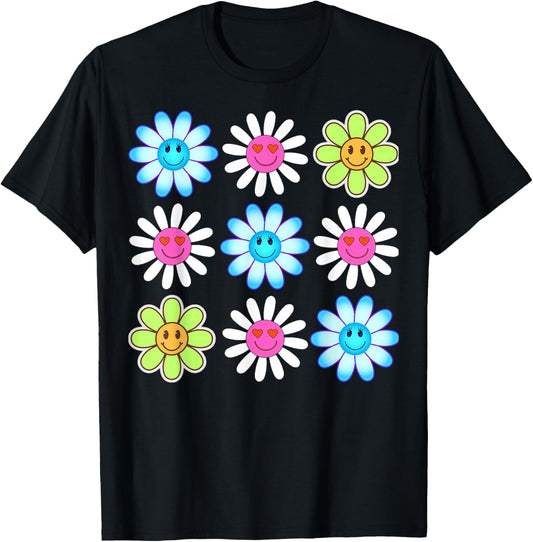Hippie Retro Flower Power Kawaii Flowers Floral 60s 70s T-Shirt - T-Shirt | Black