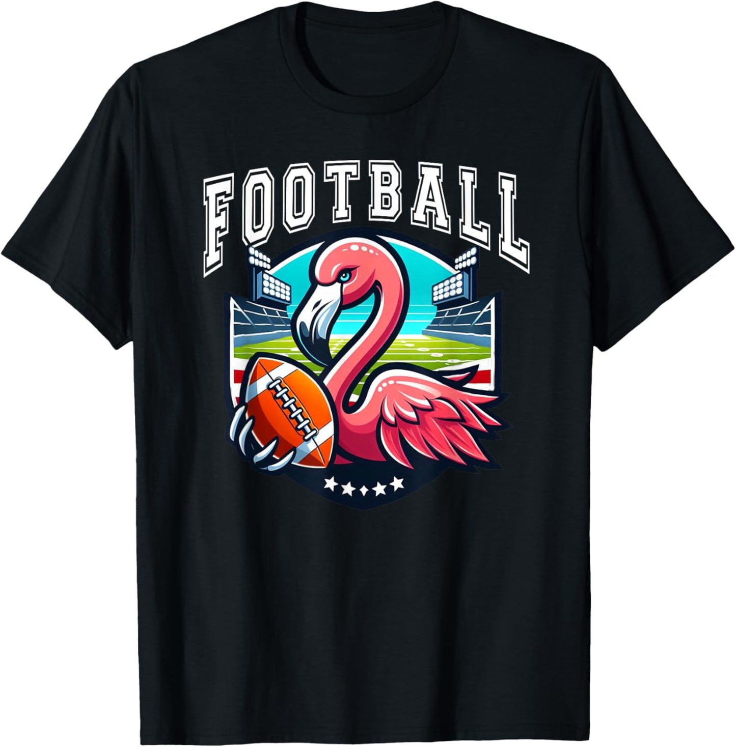 Football Pink Flamingo Playing Football T-Shirt - T-Shirt | Black