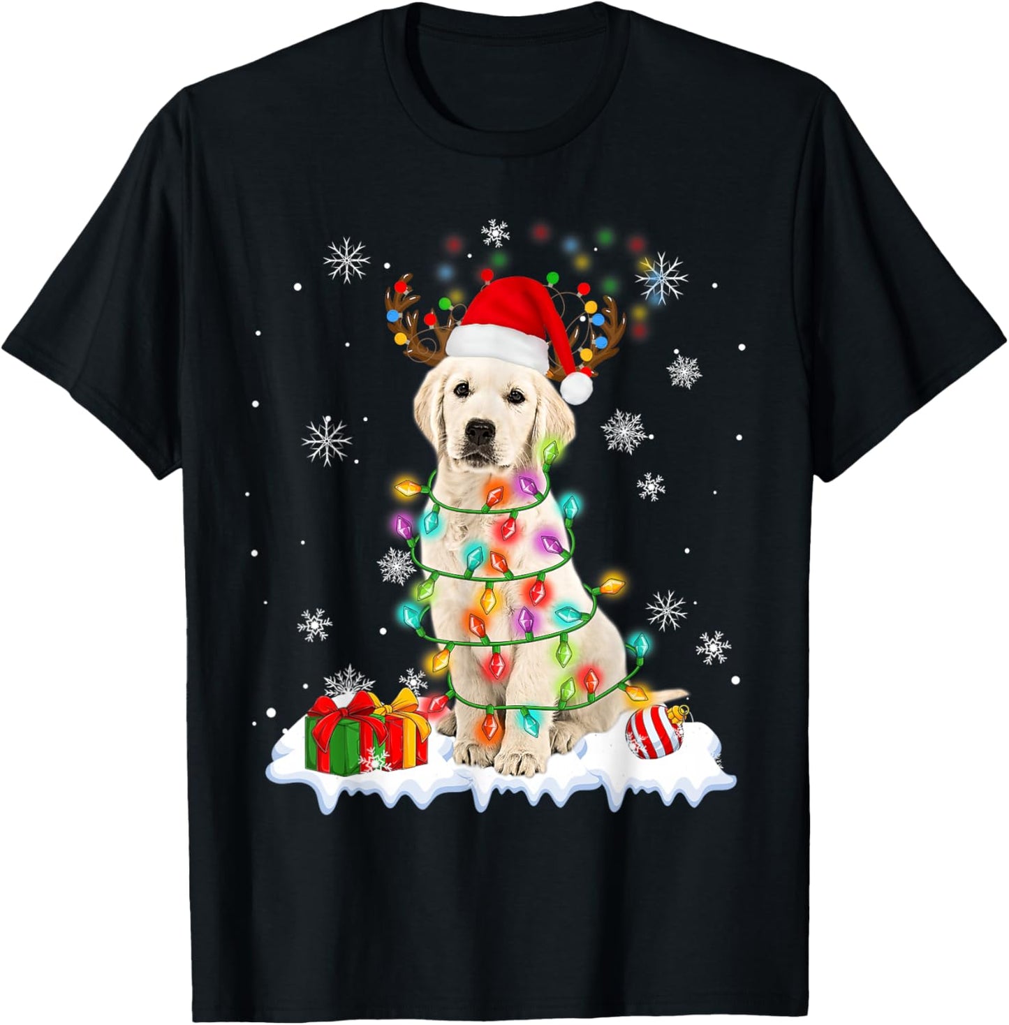 Funny Santa Labrador Retriever Christmas Light Dog Xmas 2025 T-Shirt - T-Shirt | Black
