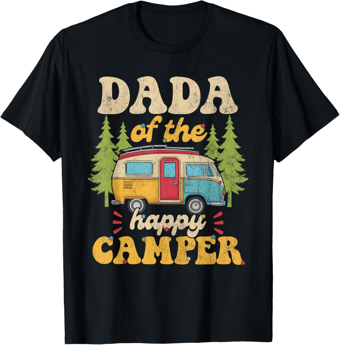 Dada of Happy Camper 1st Birthday Party Retro Dada T-Shirt - T-Shirt | Black