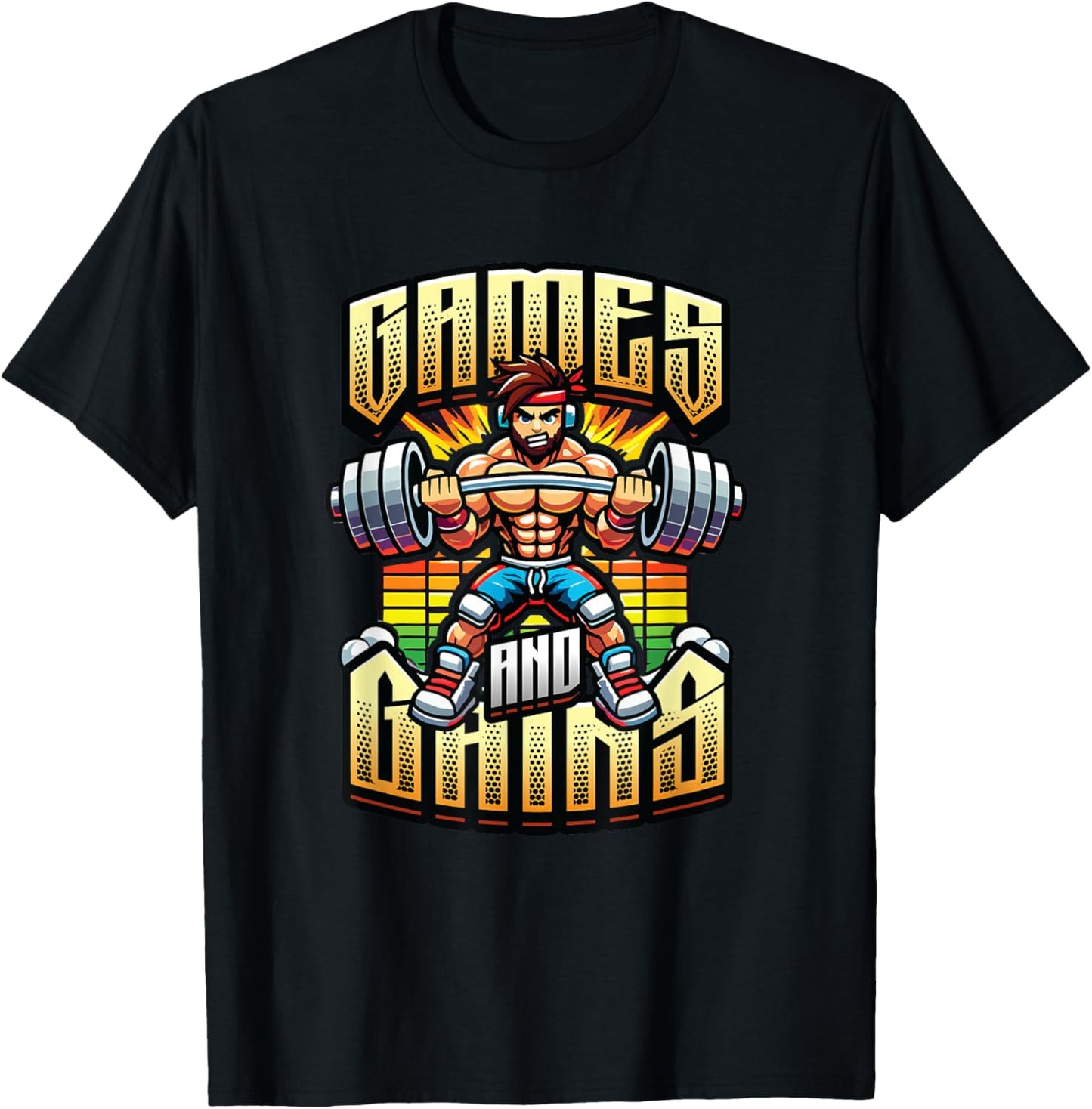Games And Gains Gym Workout Fitness Enthusiast Gamer T-Shirt - T-Shirt | Black