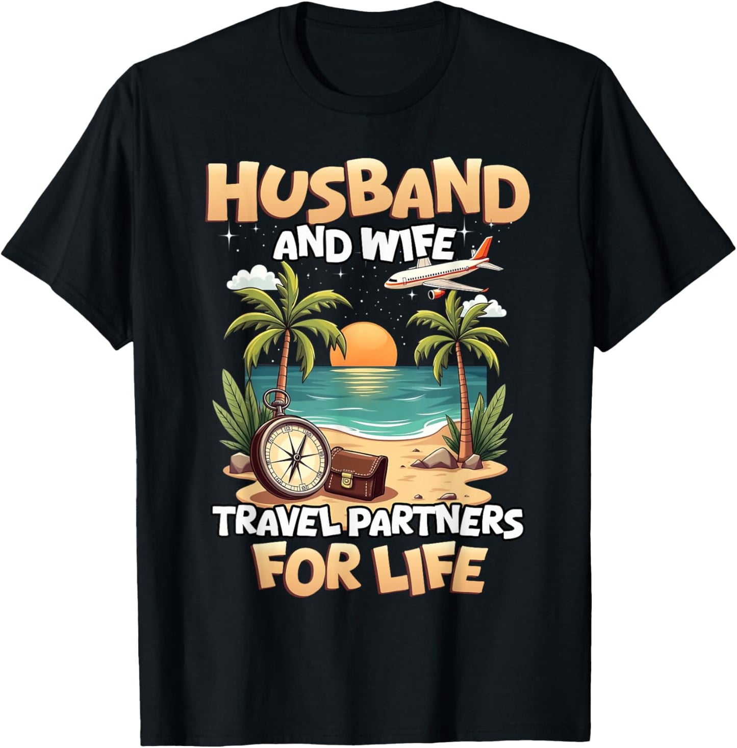 Husband And Wife Travel Partners Beach Matching Couples T-Shirt - T-Shirt | Black