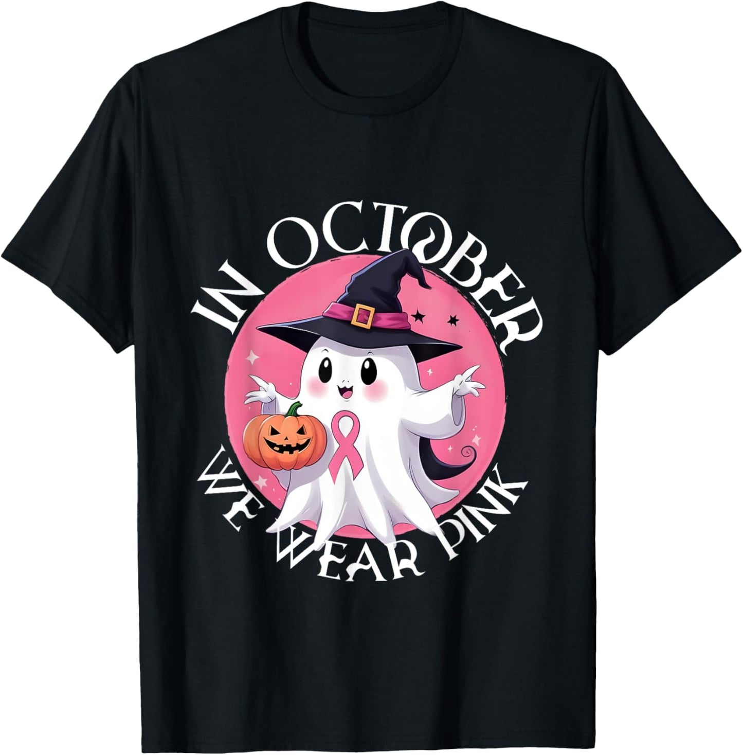 In October We Wear Pink Breast Cancer Halloween T-Shirt - T-Shirt | Black