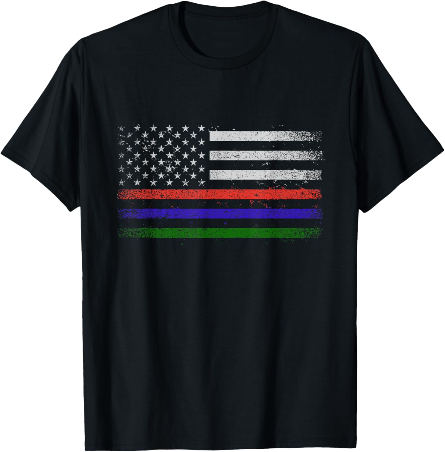 Thin Red Blue Green Line Police Firefighters Military T-Shirt - T-Shirt | Black