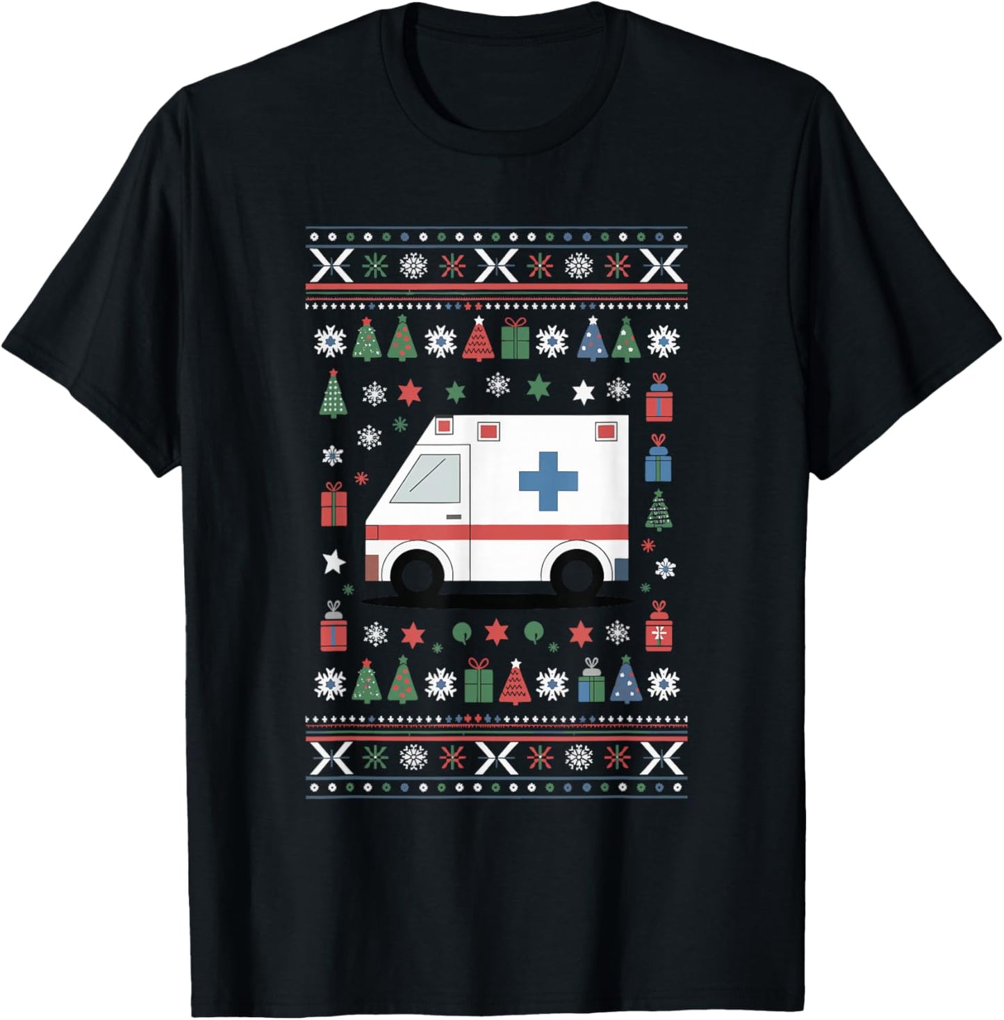 Ambulance Ugly Christmas Emergency Medical Technician T-Shirt - T-Shirt | Black