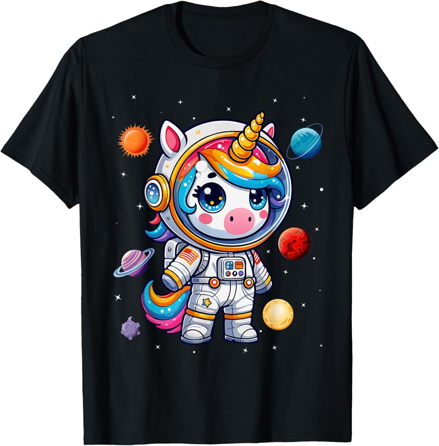 Unicorn Astronaut Cute Space Suit Galaxy Planet Girls T-Shirt - T-Shirt | Black