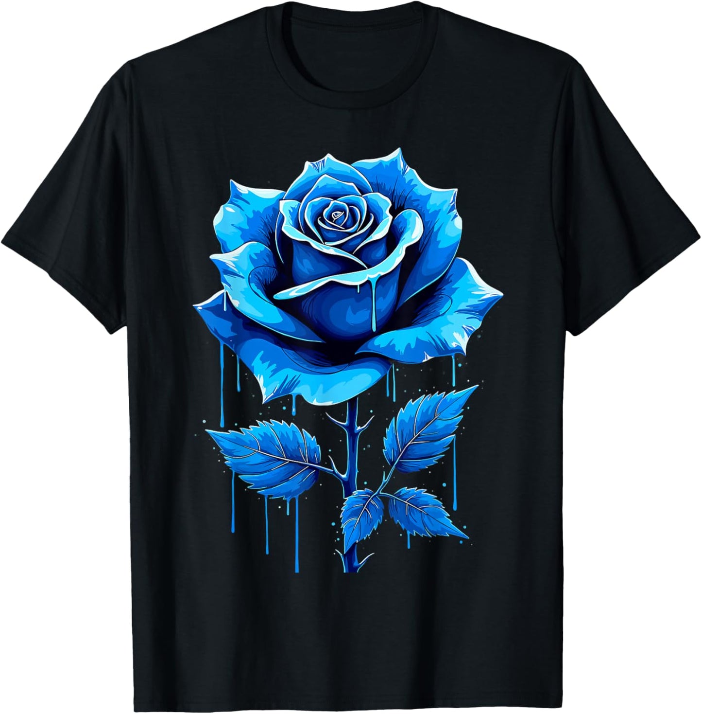 Graffiti Rose Bloom Blue Art T-Shirt - T-Shirt | Black