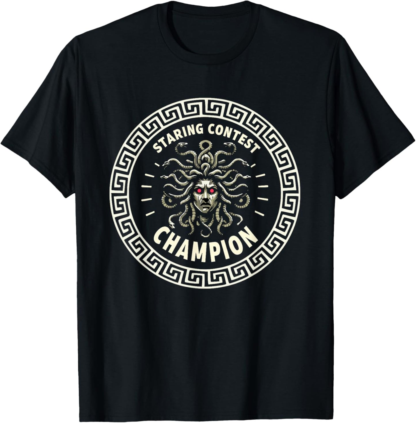 Medusa Staring Contest Funny Greek Mythology T-Shirt - T-Shirt | Black