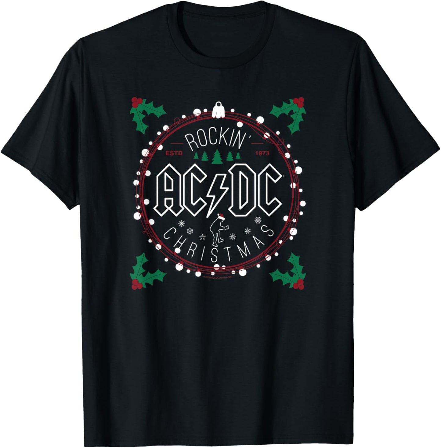 Official AC/DC Rockin Christmas Rock n Roll Music Band Logo T-Shirt - T-Shirt | Black