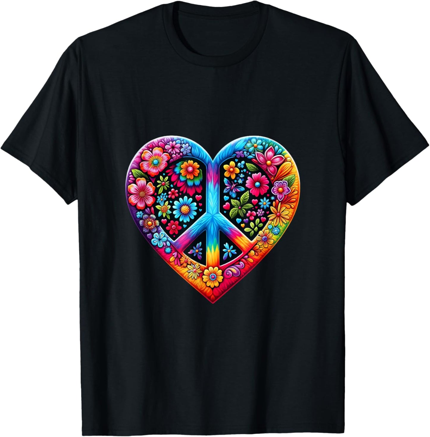 Love Peace Sign 60s 70s Groovy Hippie Flower Vintage Tie Dye T-Shirt - T-Shirt | Black