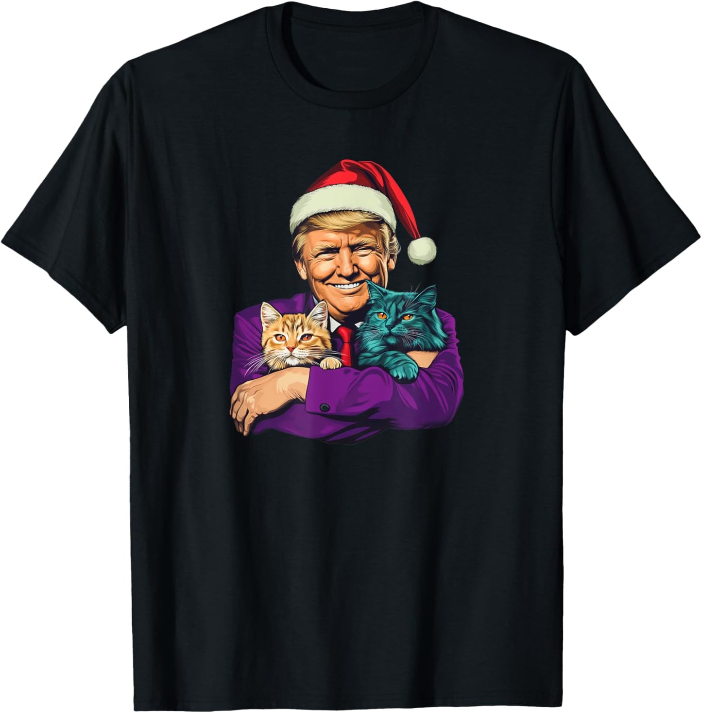Trump Holding Cats Merry Christmas Festive Funny T-Shirt - T-Shirt | Black