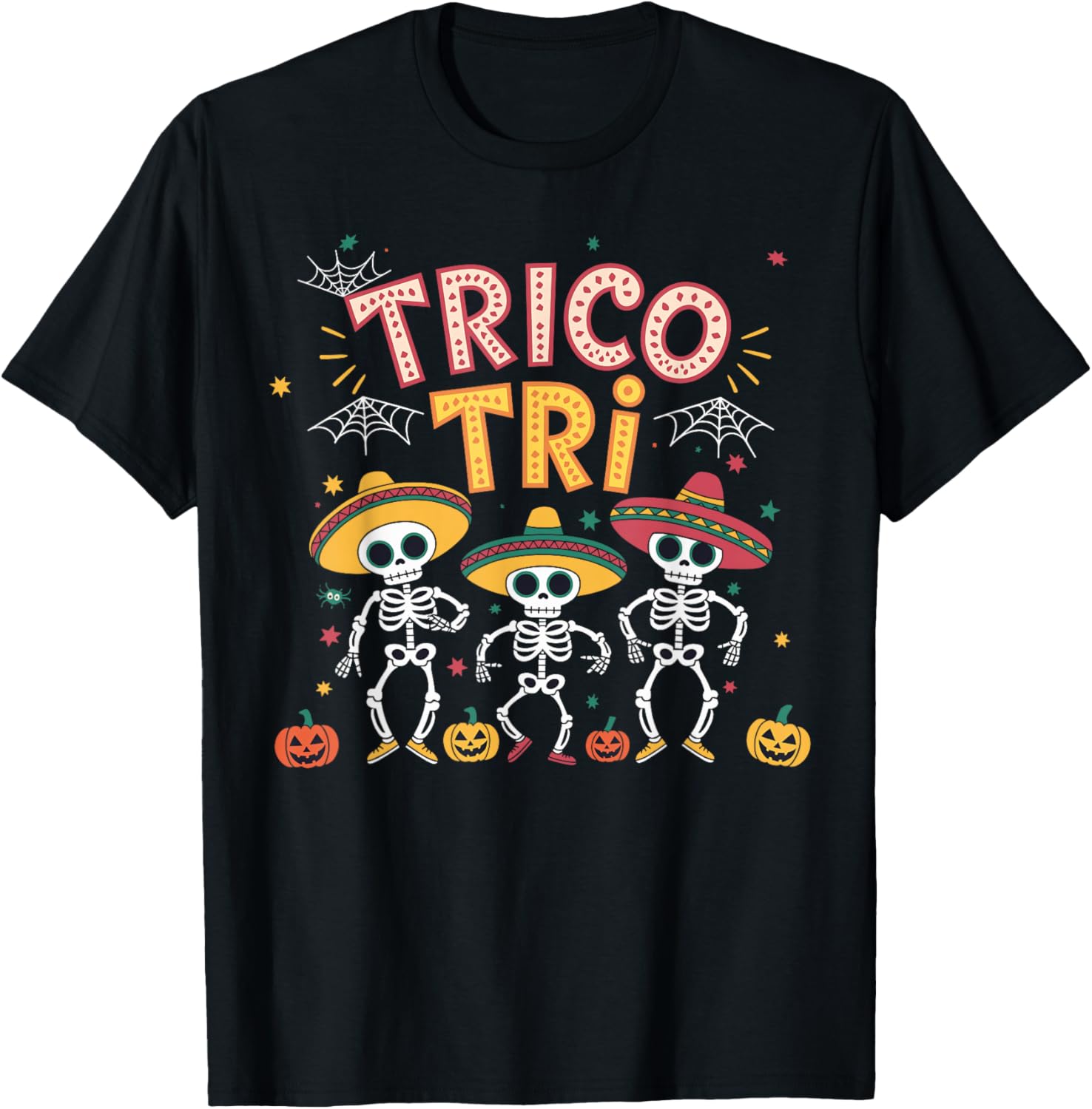 Skeleton Trico Tri Hispanic Mexican Tricotri Halloween T-Shirt - T-Shirt | Black