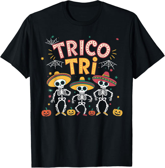 Skeleton Trico Tri Hispanic Mexican Tricotri Halloween T-Shirt - T-Shirt | Black