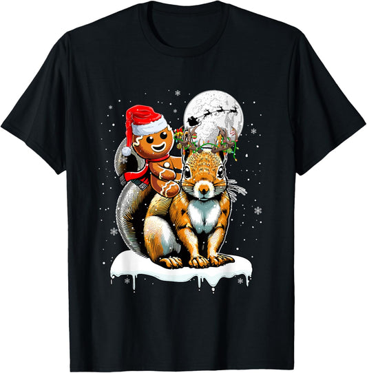 Santa Gingerbread Riding Squirrel Christmas Cookies Rodent T-Shirt - T-Shirt | Black