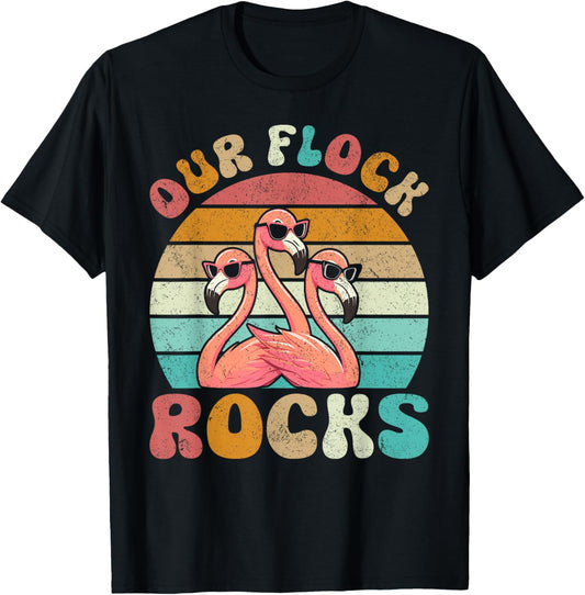 Our Flock Rocks Flamingo Matching Family Vacation T-Shirt - T-Shirt | Black