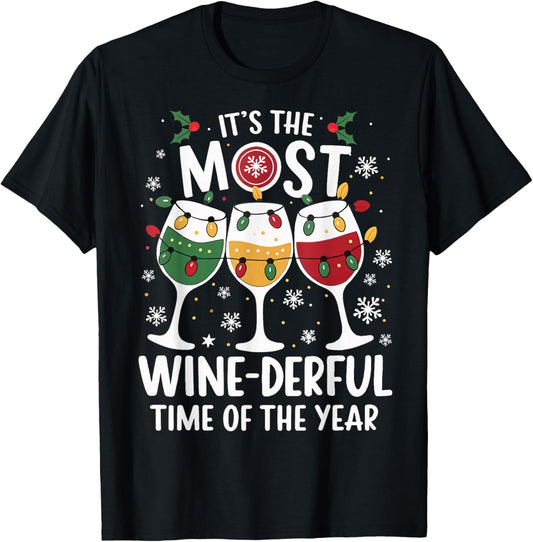 It's The Most Wine-derful Time Wine Glass Wine Lover Xmas T-Shirt - T-Shirt | Black