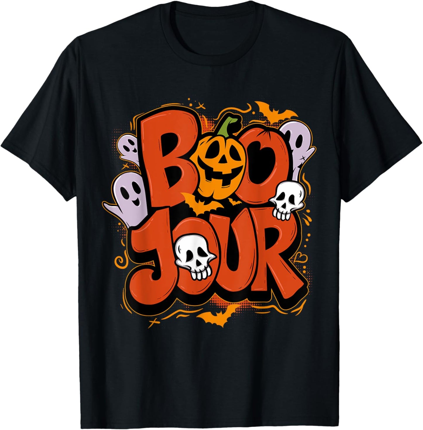 Boo Jour Ghost Halloween Celebrating Funny Groovy T-Shirt - T-Shirt | Black